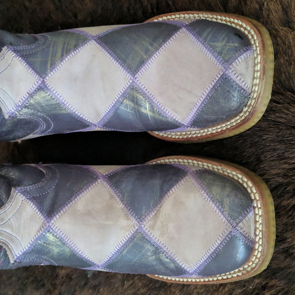 TIN HAUL "Sugar Cube" light & dark purple argyle cowgirl boots square toe sz 8.5 - Picture 10 of 16